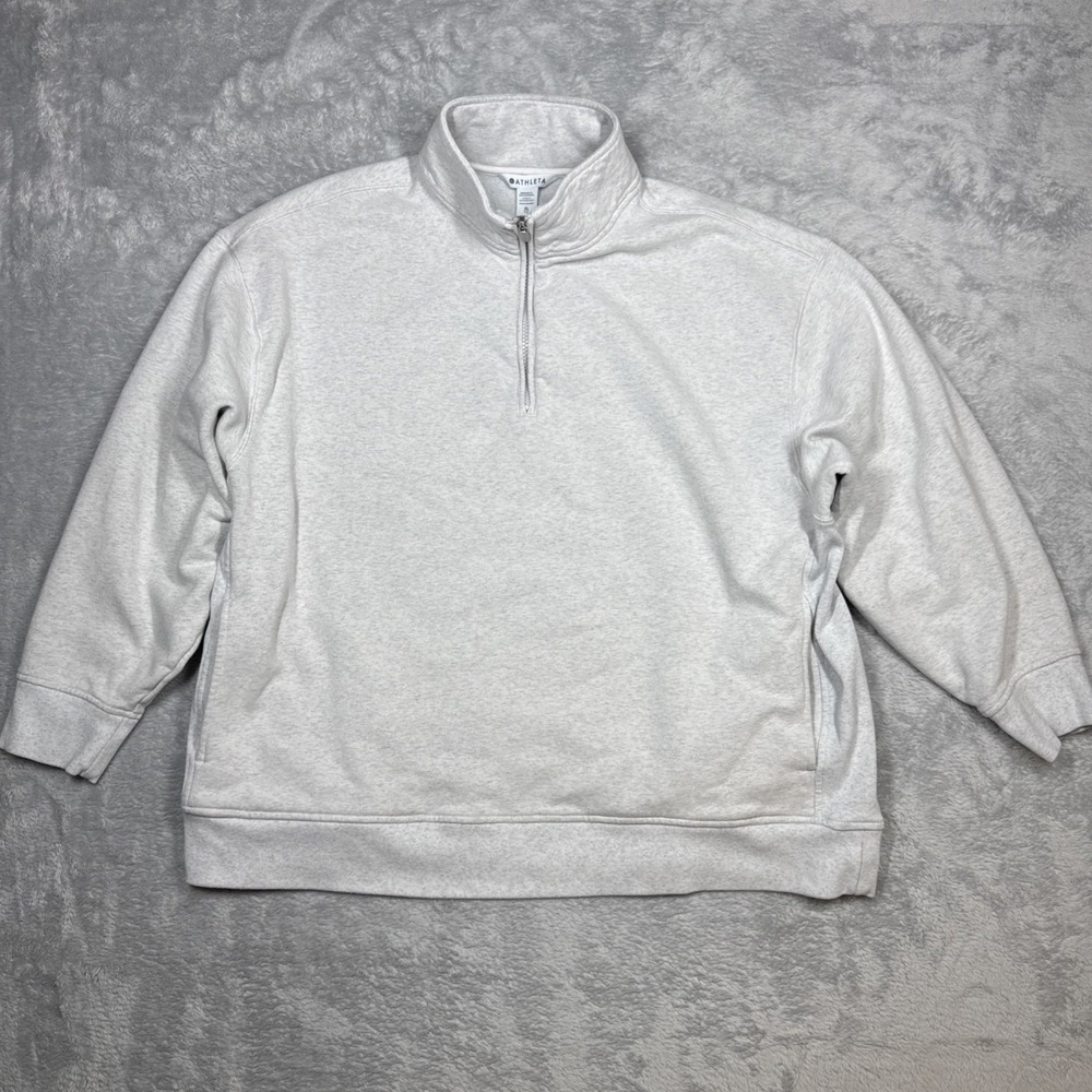 Athleta Forever Fleece 1/4 Zip Pullover Women‎ XL Gray Oversized Athlesiure